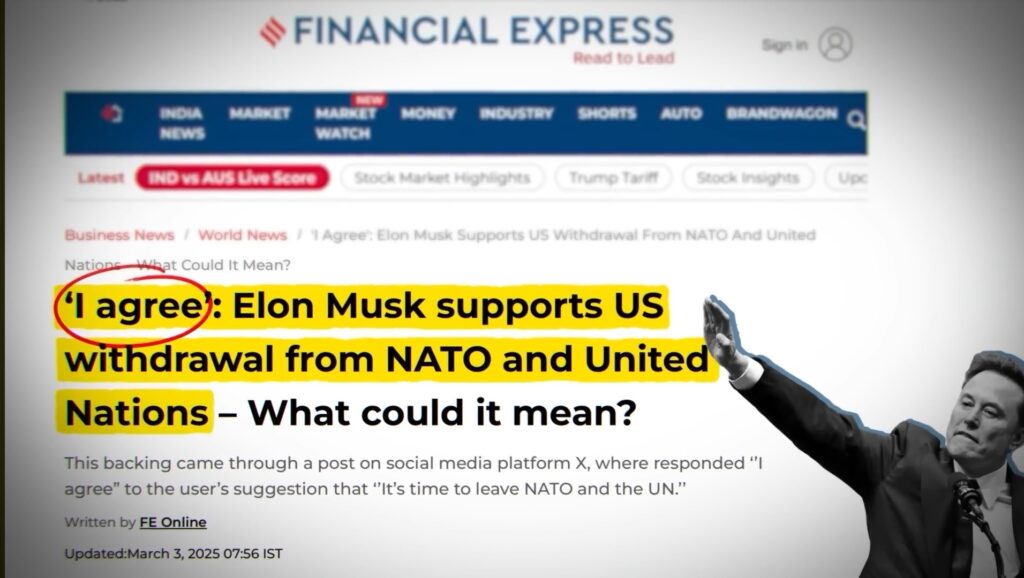 The world's richest oligarch, Elon Musk, is saying that the US should withdraw from the United Nations and NATO. 