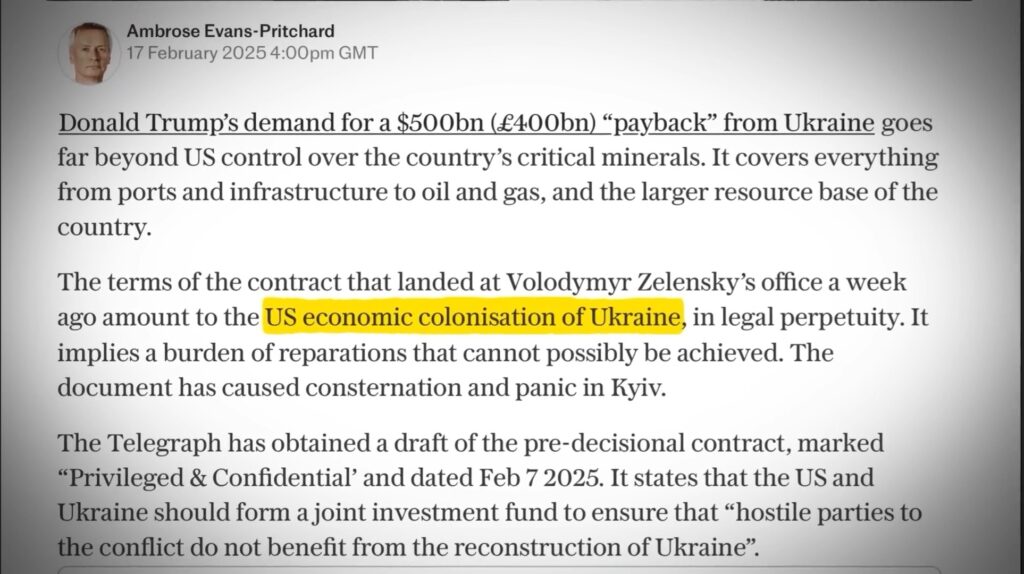 The Telegraph newspaper has described this deal as the economic colonization of Ukraine.