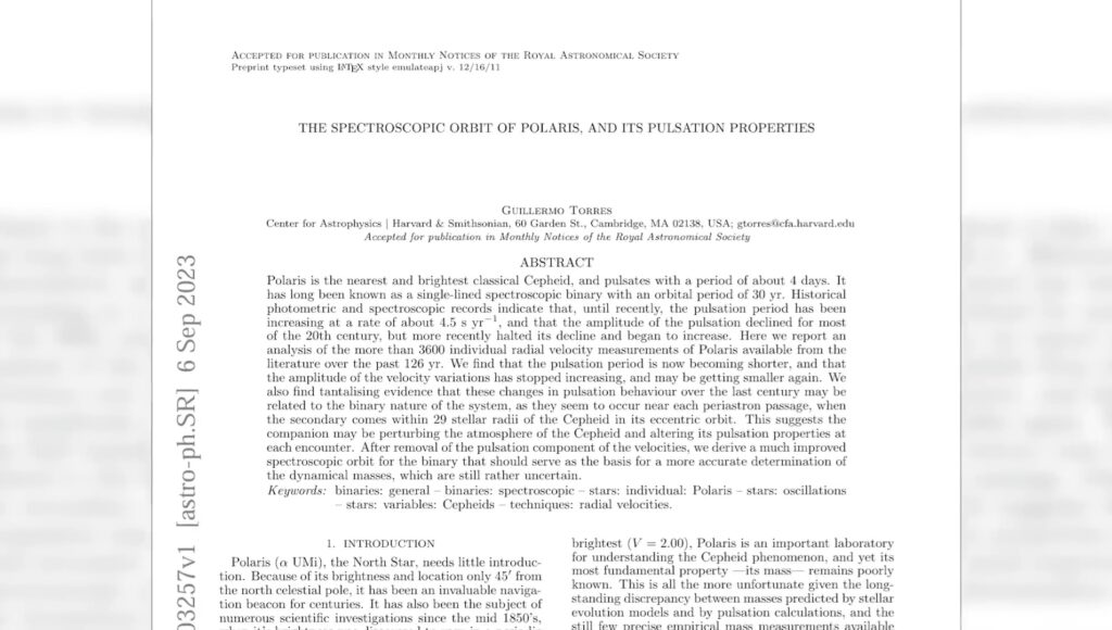 On September 6, 2023, a prominent research organization in the UK, the Royal Astronomical Society, received a research paper claiming that our Pole Star, Polaris, could be nearing its end.  