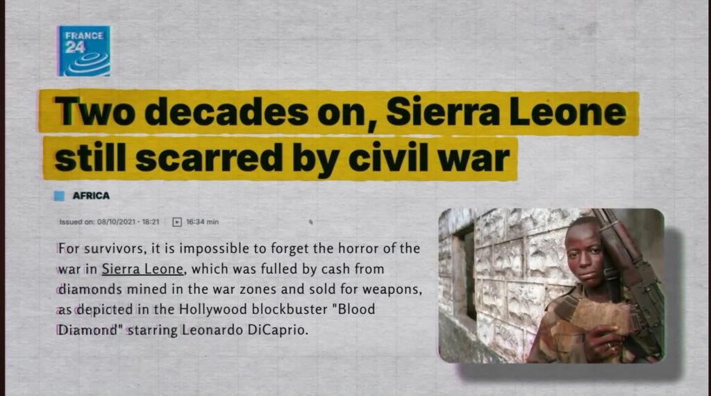 The situation in Sierra Leone was no different. Rebel groups sold diamonds to purchase arms and ammunition, fueling the brutal civil war that occurred there in the 1990s. 