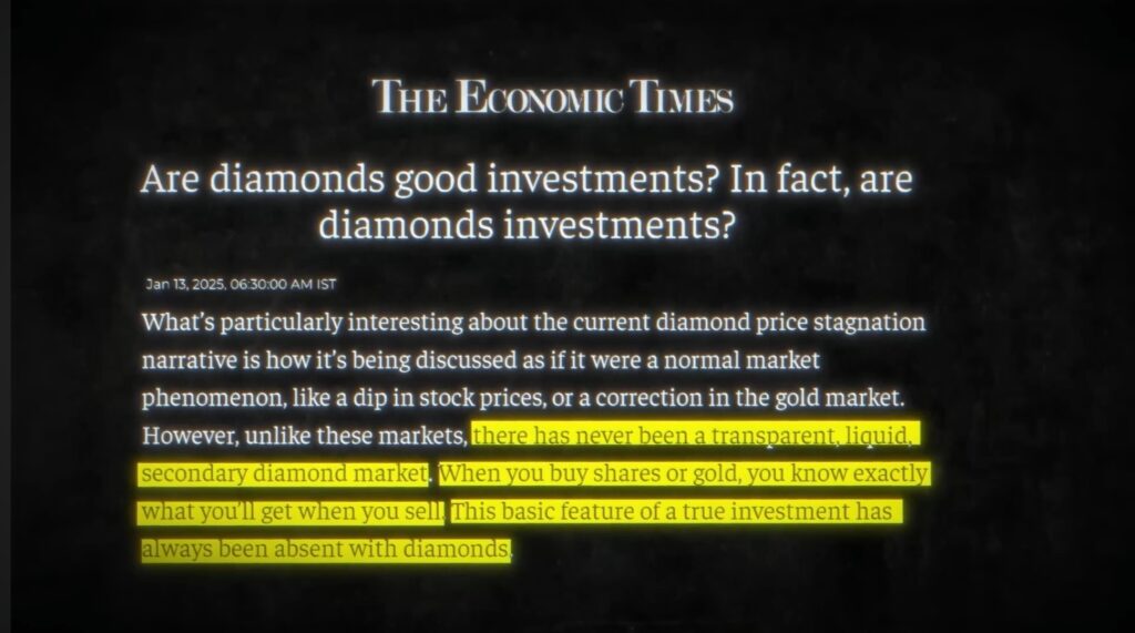 Unlike gold, diamonds’ value is not backed by a stable market.